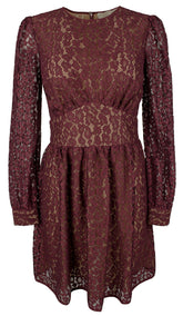 MICHAEL KORS Women's Allover Lace Lined Mini Dress Small Merlot
